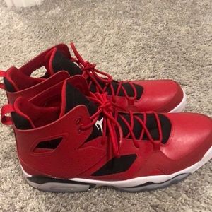 Red and black Jordan shoes